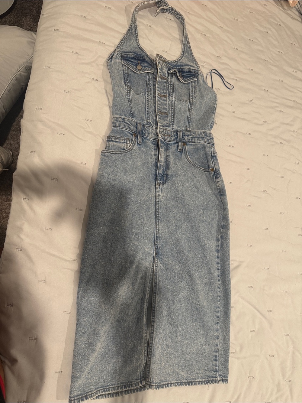 Universal Thread Light Blue Denim Halter Midi Dress
